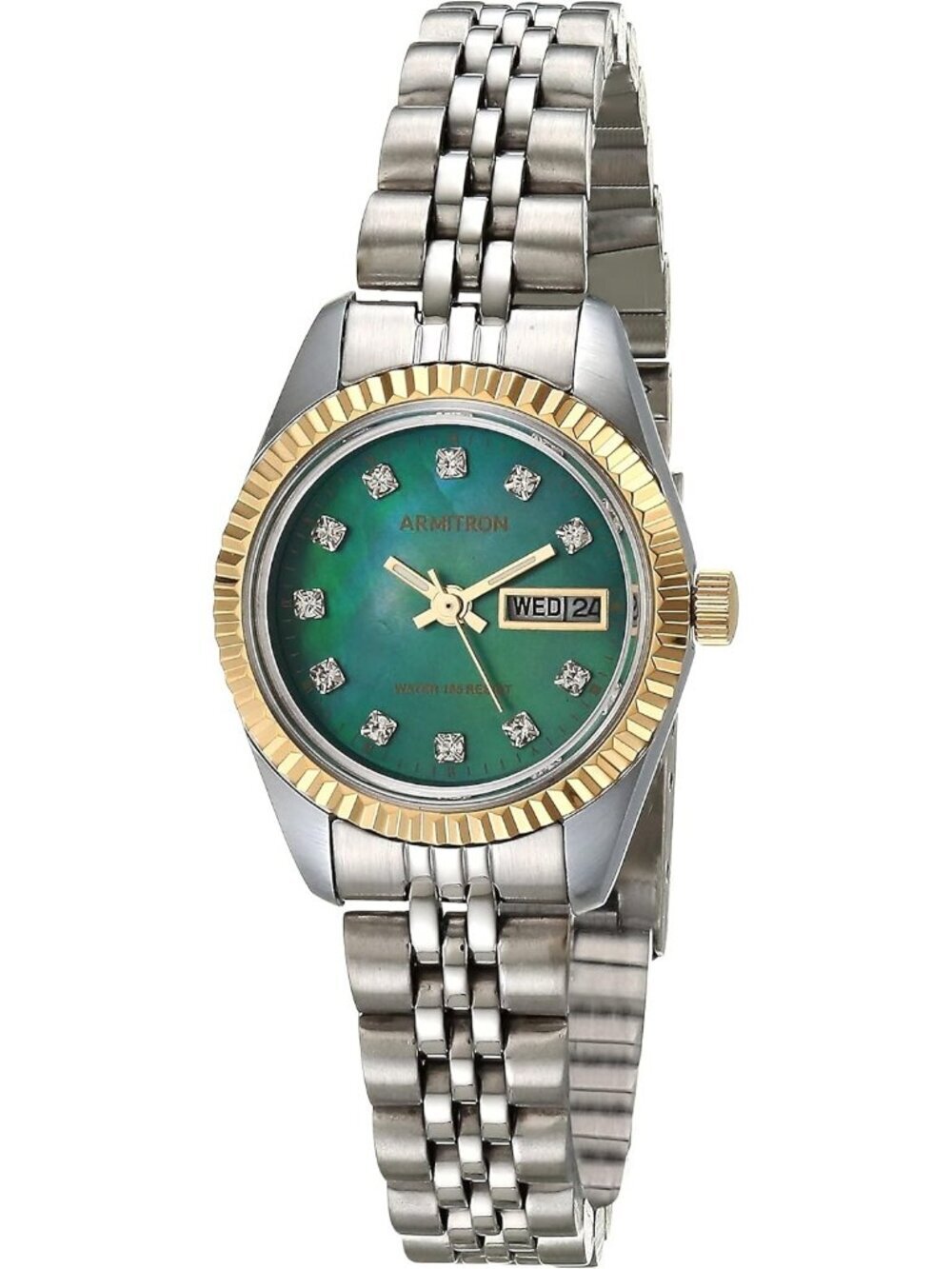 Armitron Women Silver Green Genuine Crystal Accented Bracelet Round Luxury Watch